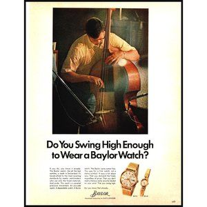 1967 Baylor Swiss Watch Vintage Print Ad Cello Player Classical Music Wall Art